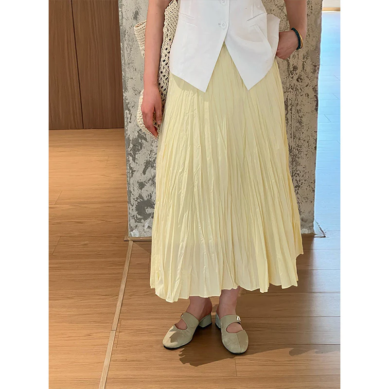 Siyuan, irregular hand-pleated moonlight A-shaped umbrella skirt 25 new high-waisted and thin medium and long skirt 9054 - Deanwangkt