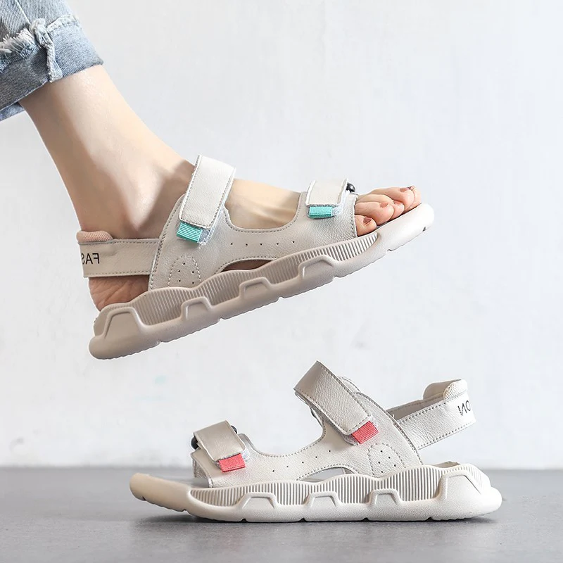 DEANWANGKT  Sandals Women's Flat Shoes  New Wanwan Lei Style Gentle Shoes Sports Style Roman Sandals Ins Fashion with Skirt - Deanwangkt