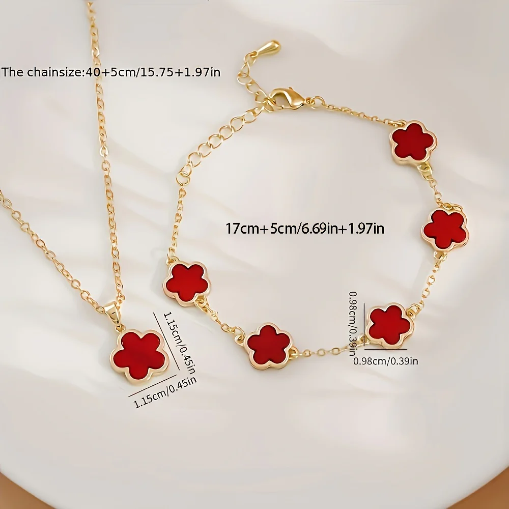 2-piece set, 1 necklace+1 bracelet, fashionable and gorgeous five petal flower style, copper, suitable for dates, holidays, graduation season - Deanwangkt
