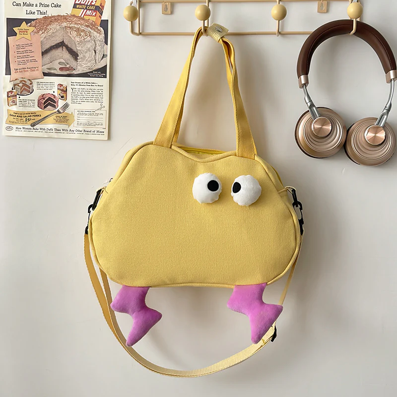 DEANWANGKT 2025 Cute ghost horse funny girl heart shoulder bag female Korean version ugly cute cartoon canvas bag casual versatile messenger bag - Deanwangkt