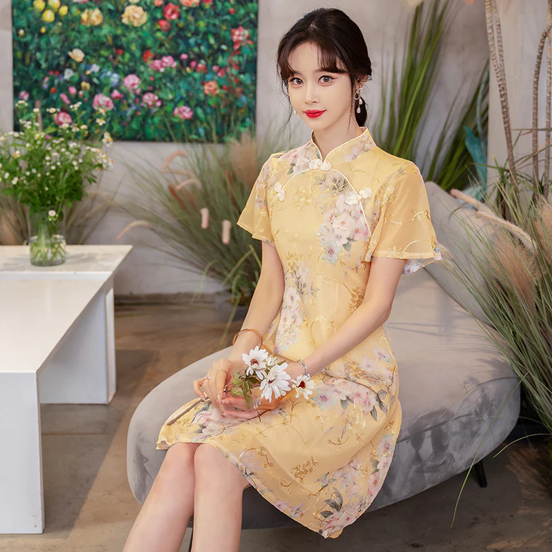 Cheongsam Women's Summer Improved Young New New Chinese Style Embroidery Floral Dress - Deanwangkt