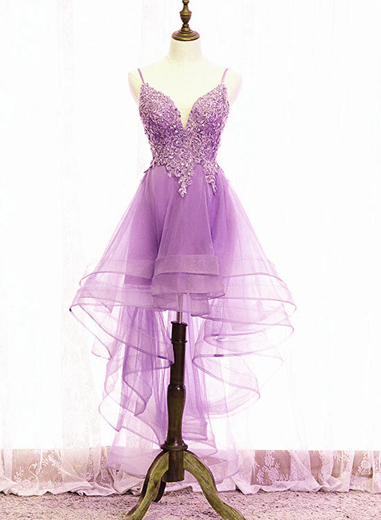 Solvbao Cute Light Purple Fashionable Homecoming Dress, High Low Straps Prom Dress - Deanwangkt
