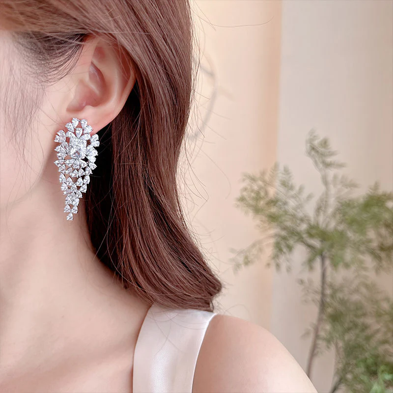 2025 jewelry heavy industry irregular copper inlaid zircon earrings palace retro flower brand bridal high-end banquet earrings - Deanwangkt