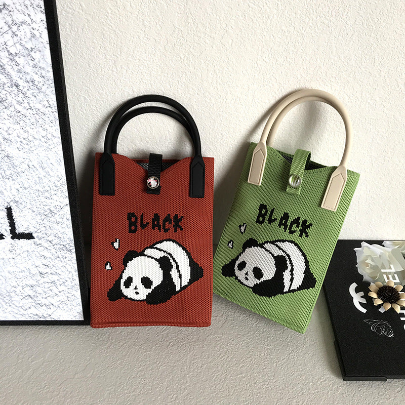 Korean Style New Niche Panda Shoulder Crossbody Phone Bag Knitted Bag Handbag Personal Leisure Women's Fashion - Deanwangkt