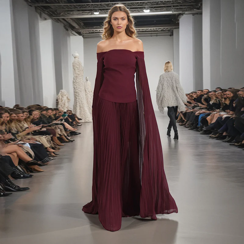 2025 spring new  style fashion suit femininity elegant fashion one-word shoulder splicing spring two-piece set - Deanwangkt