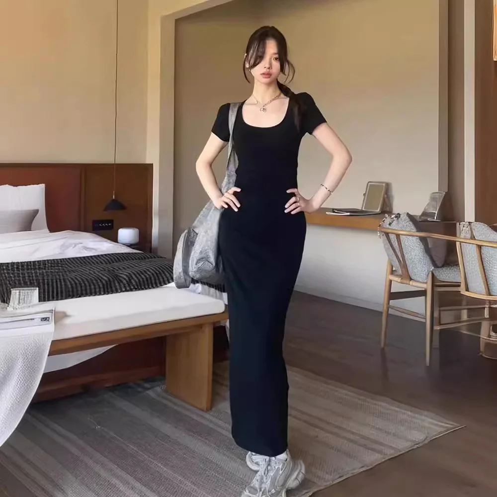 Pure Desire Style Backless Short Sleeve Dress Women's Summer 2025 New Waist-Controlled Slim Fit Slimming Design Hot Girl Dress - Deanwangkt