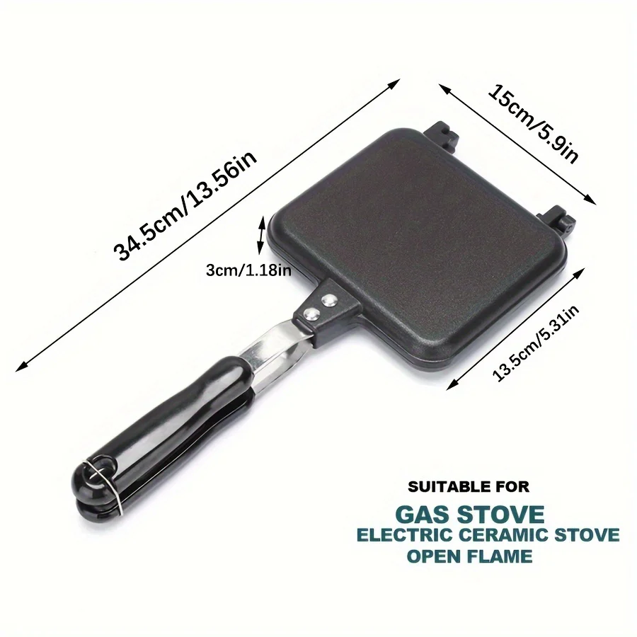 1pc Deluxe Non-Stick Sandwich Maker - Double Sided Grilled Pan for Perfect Breakfast, Omelette, Bread Toast, Outdoor Camping, and Kitchen Cooking - Easy Cleaning, Space Saving, and Durable Kitchen Supplies - Deanwangkt