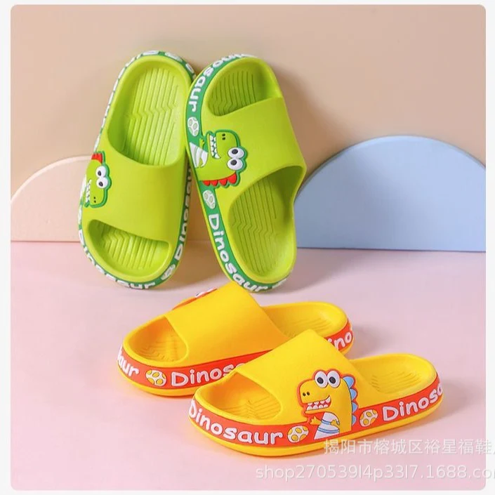 DEANWANGKT Summer Girls' Non-Slip Dinosaur Fun Boys Indoor Cute Cartoon Children's Slippers Bathroom Outdoor Wear Shit Feeling - Deanwangkt