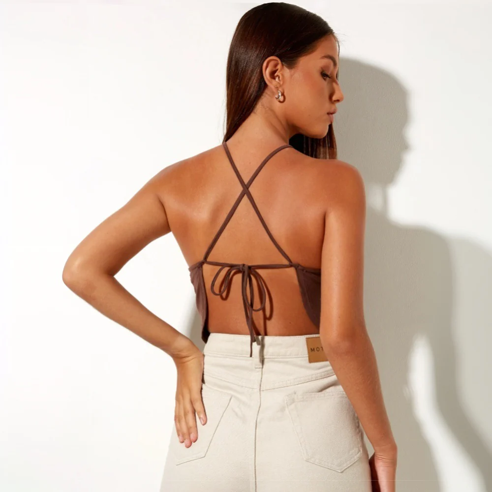 New  spring and summer new sexy intellectual style vest niche short halter slim back top - Deanwangkt