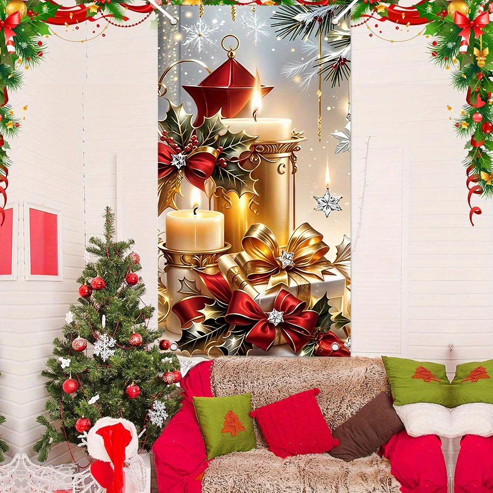 Charming Christmas Door Curtain with Gift & Candle Design - 35.4x70.9