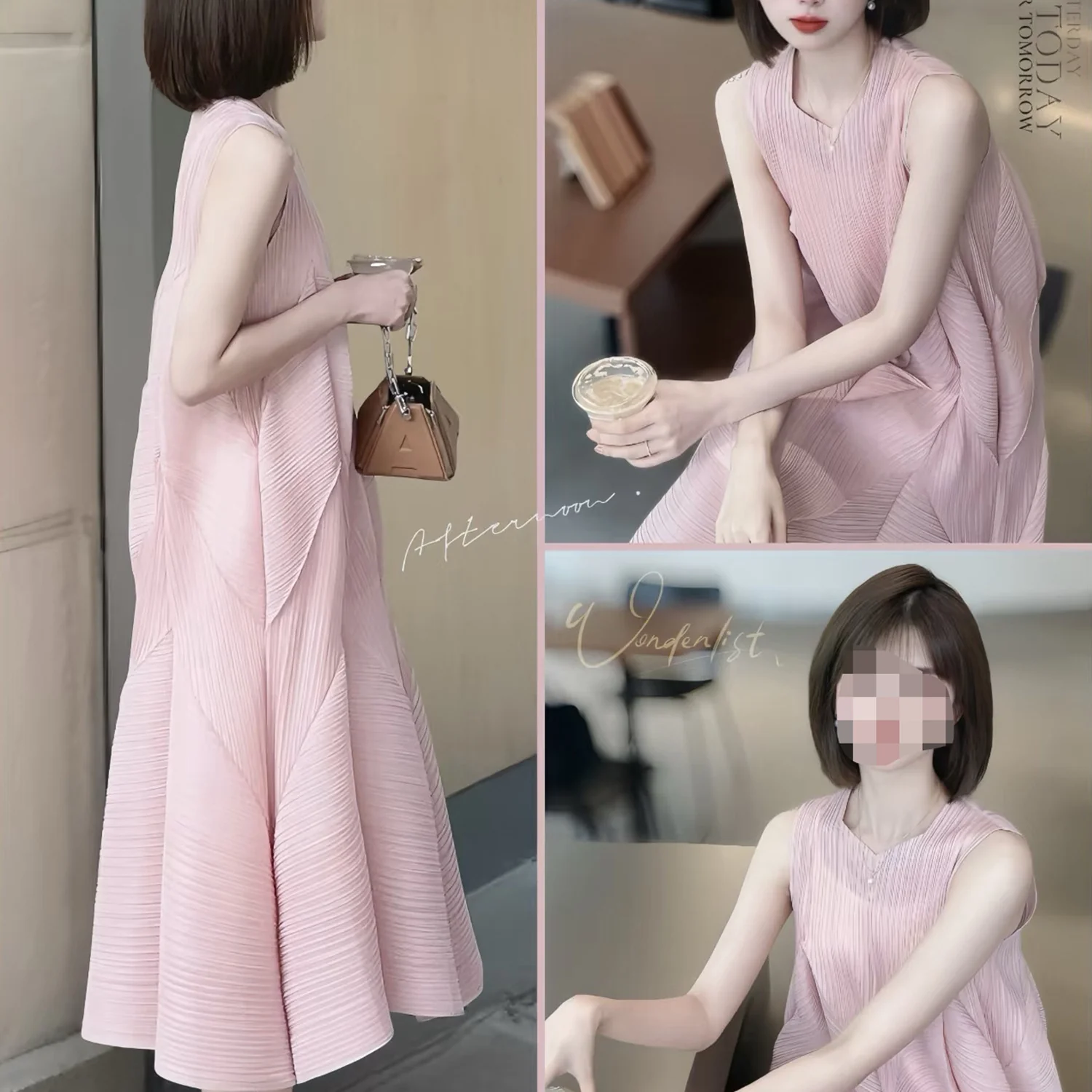 2025 Women's light luxury Miyake dress  high-end seaside vacation style fashion temperament Miyake bud long skirt - Deanwangkt