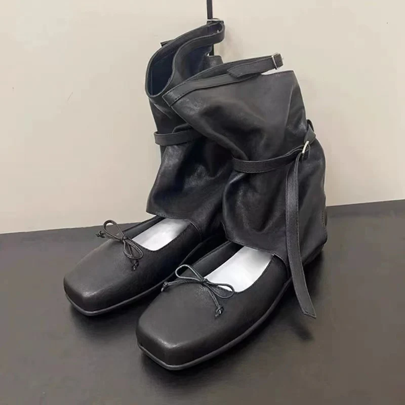 South Korea Niche Ballet Style Sandal Boots Women's  Summer New round Toe Bowknot Short Boots Hollow out Western Pile Style Boots - Deanwangkt