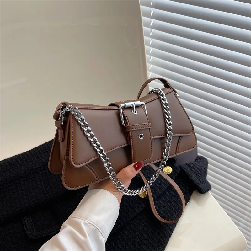 Solid color Women Chain Shoulder Side Bag Small PU Leather Handbag And Wallet Vintage Luxury Brand Lady Flap Crossbody Sling Bag - Deanwangkt