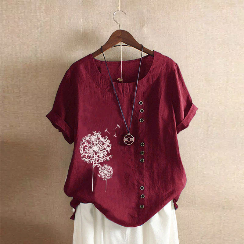 DEANWANGKT  2022 Summer Retro plus Size Casual Loose Cotton and Linen Short Sleeve Pullover T-shirt Cotton and Linen Women's Clothing plus Size Women's Clothing - Deanwangkt