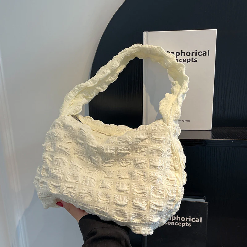 DEANWANGKT 2025 Bag  new Korean version of cloud pleated waffle bubble bag niche underarm bag shoulder bag portable women's bag - Deanwangkt