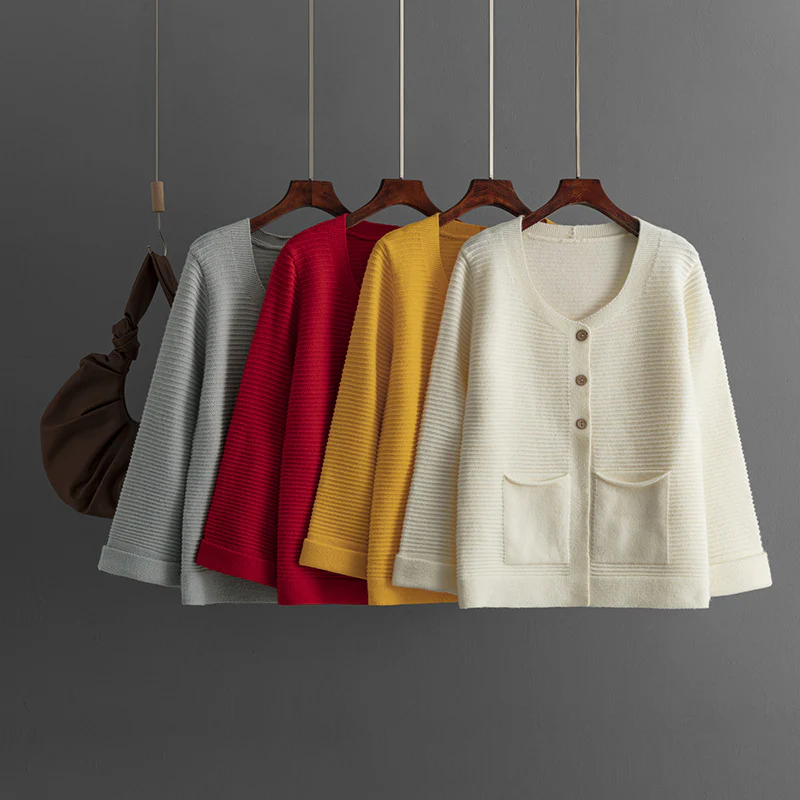 DEANWANGKT Cross-border knitted cardigan jacket women's New autumn and winter new commuter casual solid color loose three-button top - Deanwangkt