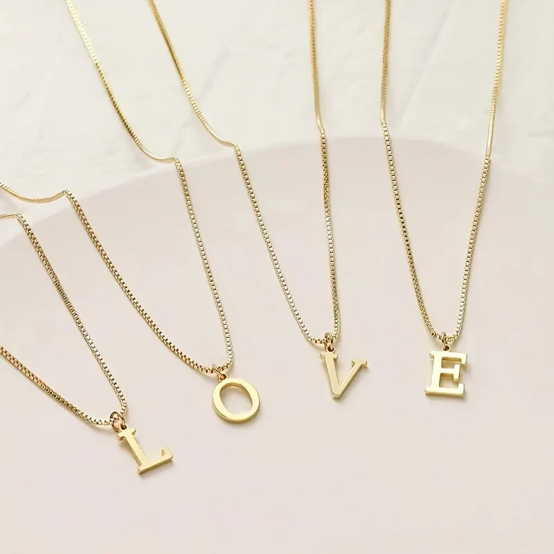 Women's Box Necklace, Smooth Letter Necklace, Plated English Letter Pendant, Clavicle Chain - Deanwangkt
