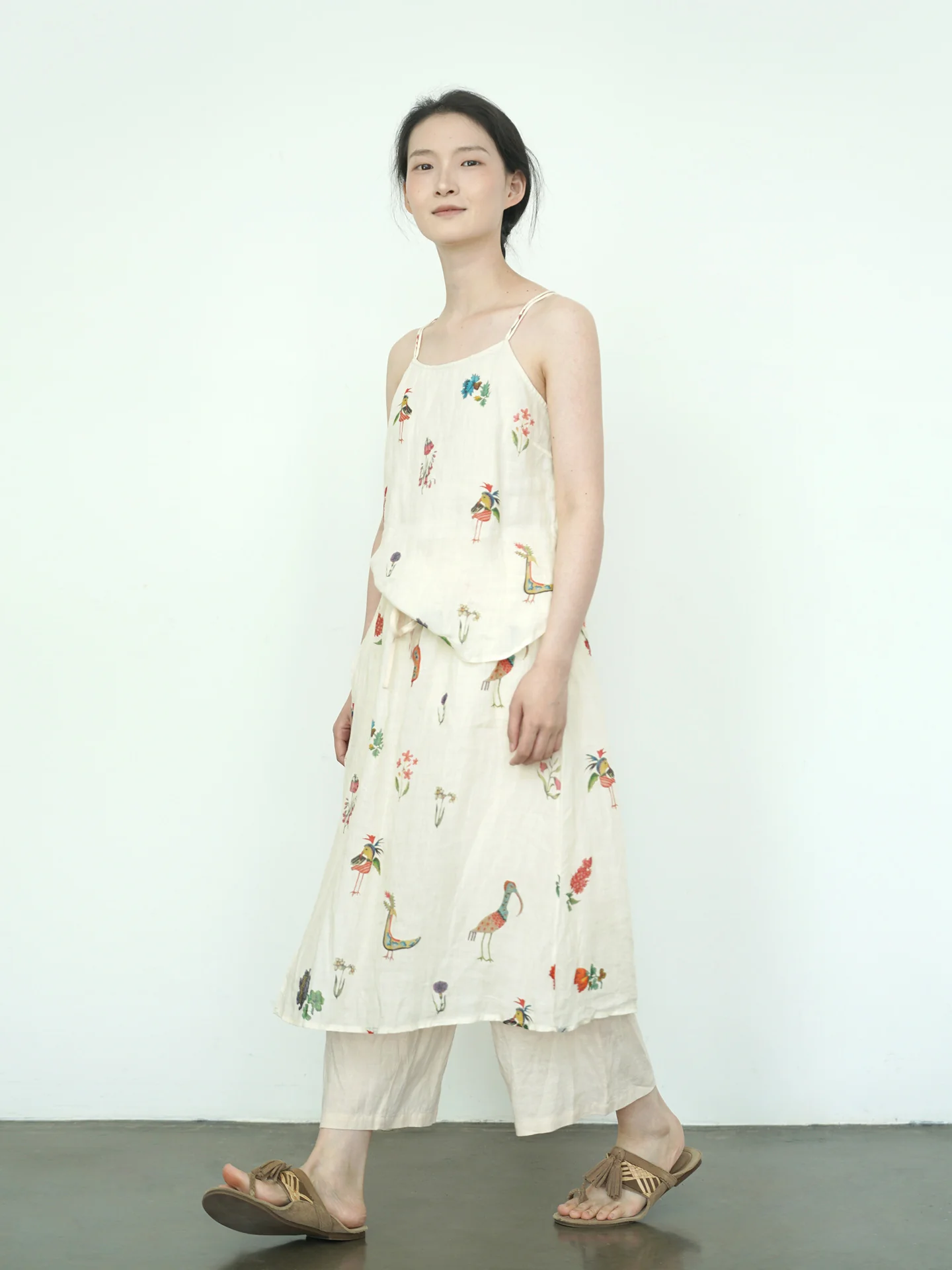 casual literary and artistic irregular printing ramie fisherman pants, retro personalized casual culottes K25160 - Deanwangkt