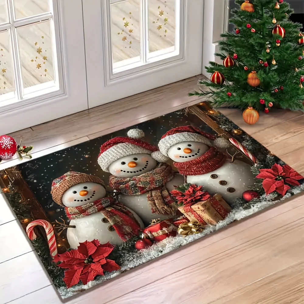 Christmas Snowman Welcome Doormat - 6mm Thick, 100% Polyester with Non-Slip Rubber Backing, Fine Edge Locking, Machine Washable - Perfect for Home & Holiday Decor, Ideal for Doorways, Living Rooms, Bathrooms, Balconies - Deanwangkt