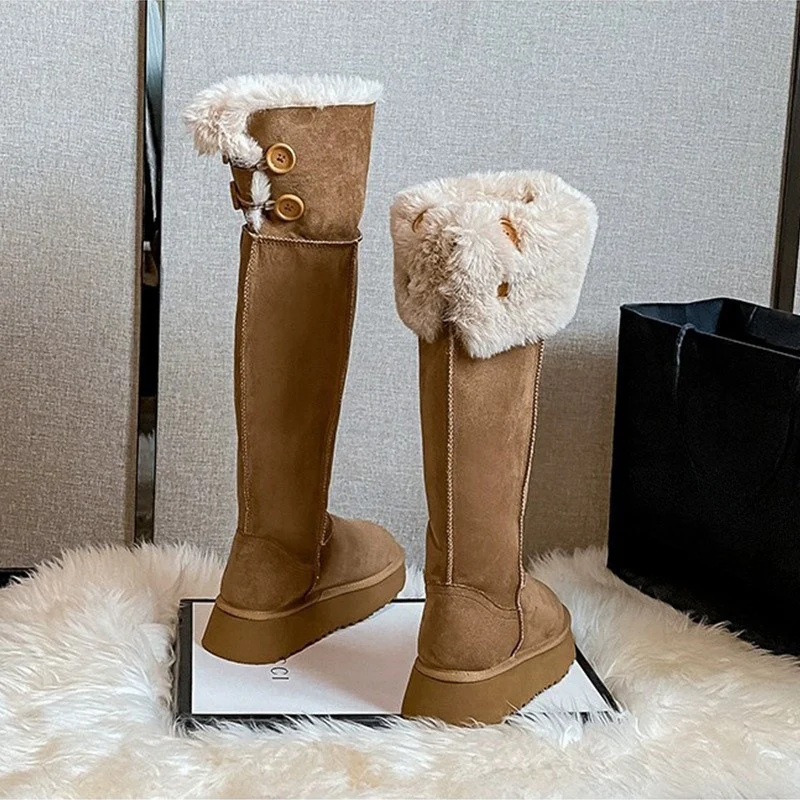 2025  Snow boots women's popular new winter high-end two-wear button boots to keep warm and increase the height of Northeast Mao Mao boots - Deanwangkt