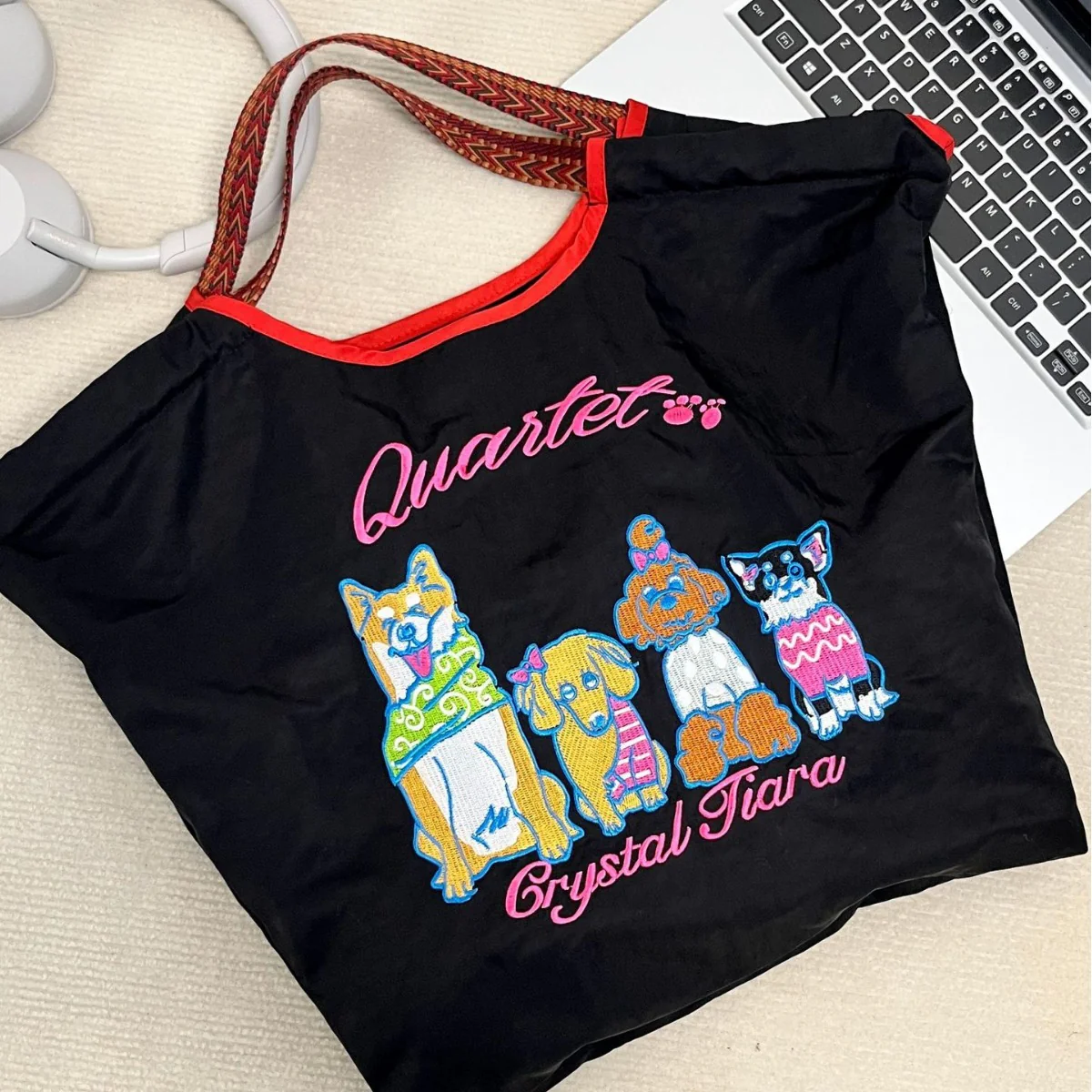 Japanese Cat Shiba Inu Embroidered Environmental Protection Cloth Bag Female Large Capacity New Nylon Handbag Student All-Match Shoulder Bag - Deanwangkt