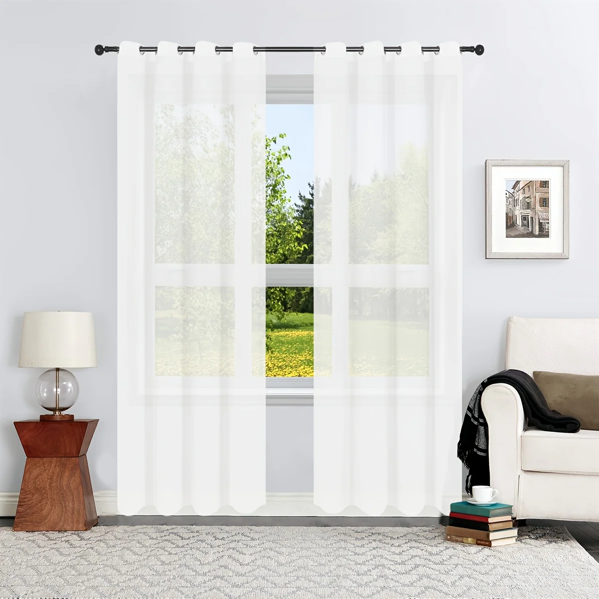 1pc Solid Lightweight Voile Sheer Curtain Panel - Soft, Light-Filtering, Grommet Top, Easy Hang - Perfect for Living Room, Dining Room Home Decor, Filtering Natural Light, Enhancing Interior Ambiance - Deanwangkt