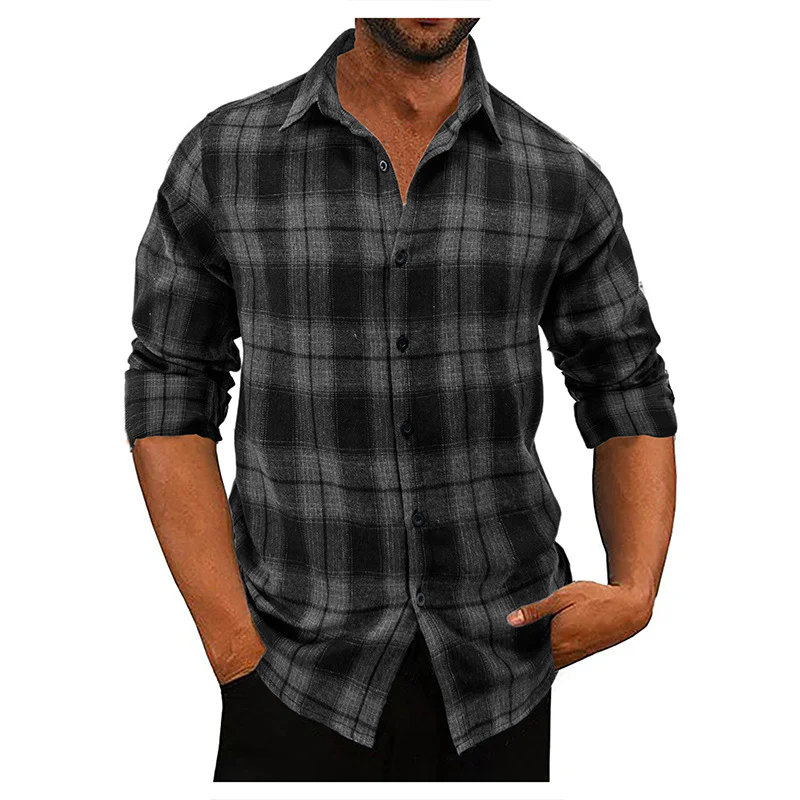 DEANWANGKT 2025 New men's loose flannel shirt men's autumn and winter  men's long-sleeved plaid casual shirt men's - Deanwangkt