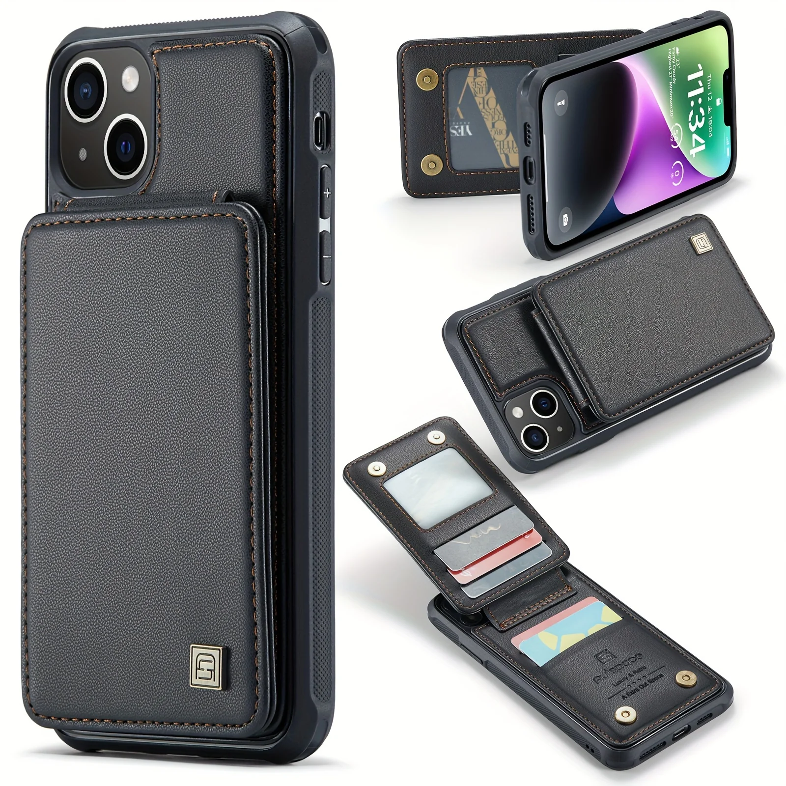 Durable Phone Case with Card Wallet & Anti-theft Compartment - For Couples - Secure Fit for iPhone 14 Pro Max, 12 mini, 11 Pro - Car Mount Ready - Deanwangkt