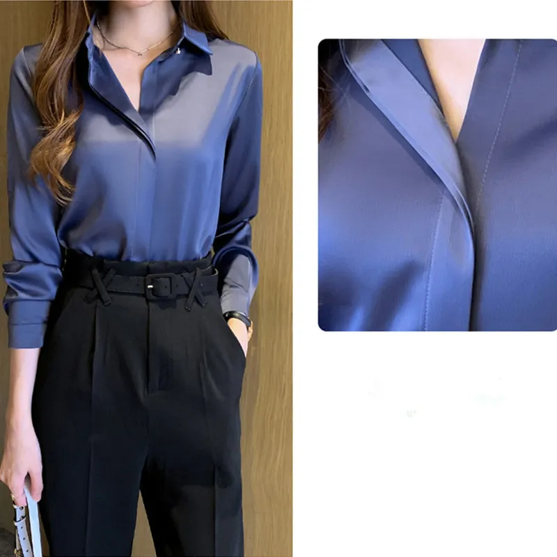 Women's Blouses Shirts Silk Women's Shirt Long Sleeve Fashion Woman Blouses Satin Top Female Shirts and Blouse Basic Ladies Tops OL Women Clothing 230503 - Deanwangkt