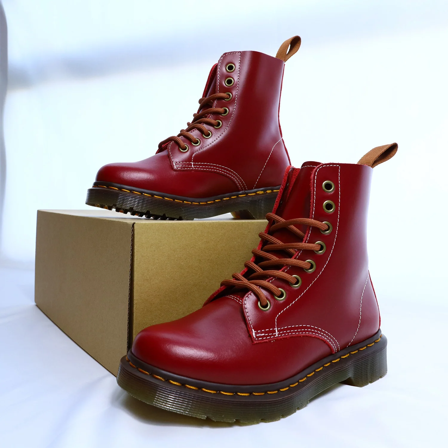 Martin Boots Women's Boots Soft Genuine Cattlehide Leather Surface Mid Heel Raise the Bottom All-Match Wine Red Casual Retro Ankle Boots - Deanwangkt