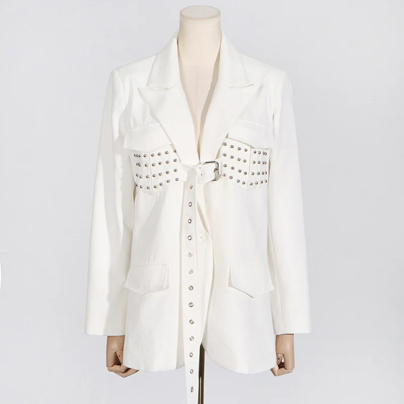 2025 Trendy brand rivet small suit women's  spring new fashion silhouette loose long-sleeved lace-up jacket - Deanwangkt