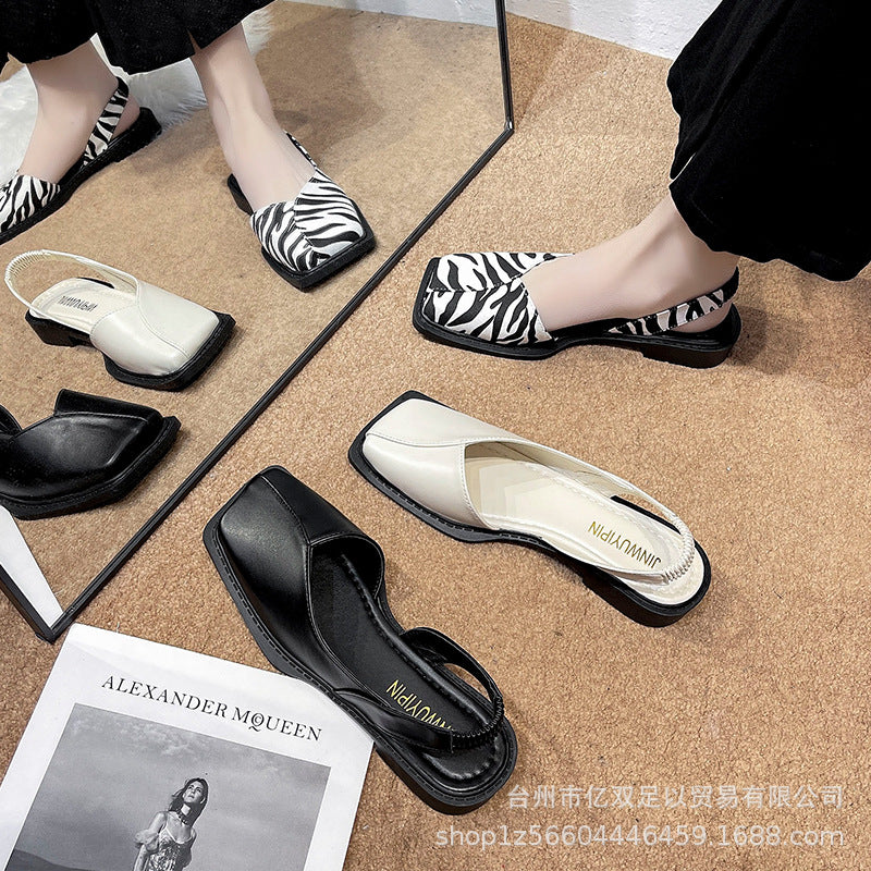 DEANWANGKT  Summer New Women's Casual Simple Solid Color Square Toe Low-Cut Closed Toe Back Strap Fashion Elastic Band Sandals - Deanwangkt