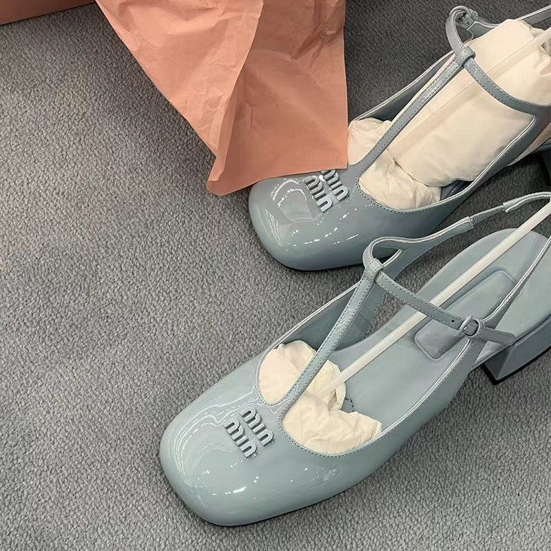 DEANWANGKT  Closed Toe Sandals for Women  Summer New Fashionable Temperamental All-Match Patent Leather Mary Jane Women's Shoes Low Mouth High Heel Pumps - Deanwangkt