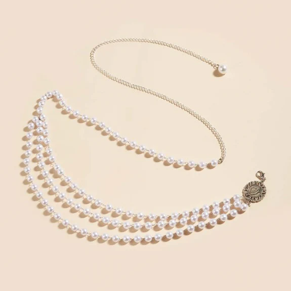 2025  2073  hot-selling sexy pearl chain, small disc joint, side pendulum chain, three-layer pearl chain, waist chain, body chain. - Deanwangkt