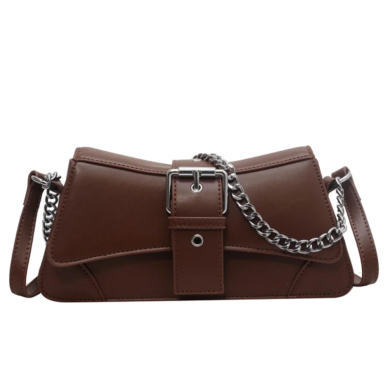 Solid color Women Chain Shoulder Side Bag Small PU Leather Handbag And Wallet Vintage Luxury Brand Lady Flap Crossbody Sling Bag - Deanwangkt