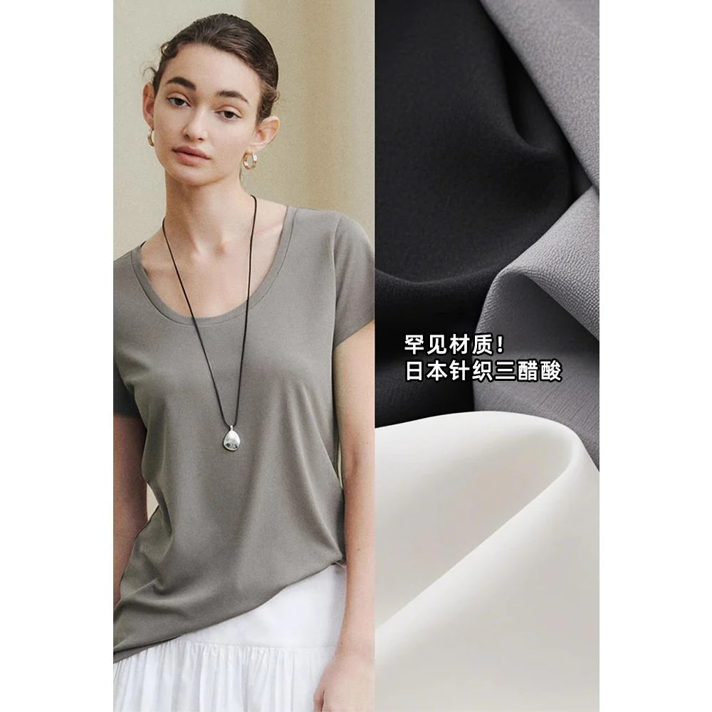 Siyuan, Japanese Knitted Triacetic Acid Cool Anti-Wrinkle Smoothie Lazy Loose Sunscreen T-Shirt Short Sleeve Women 7732 + 773 - Deanwangkt