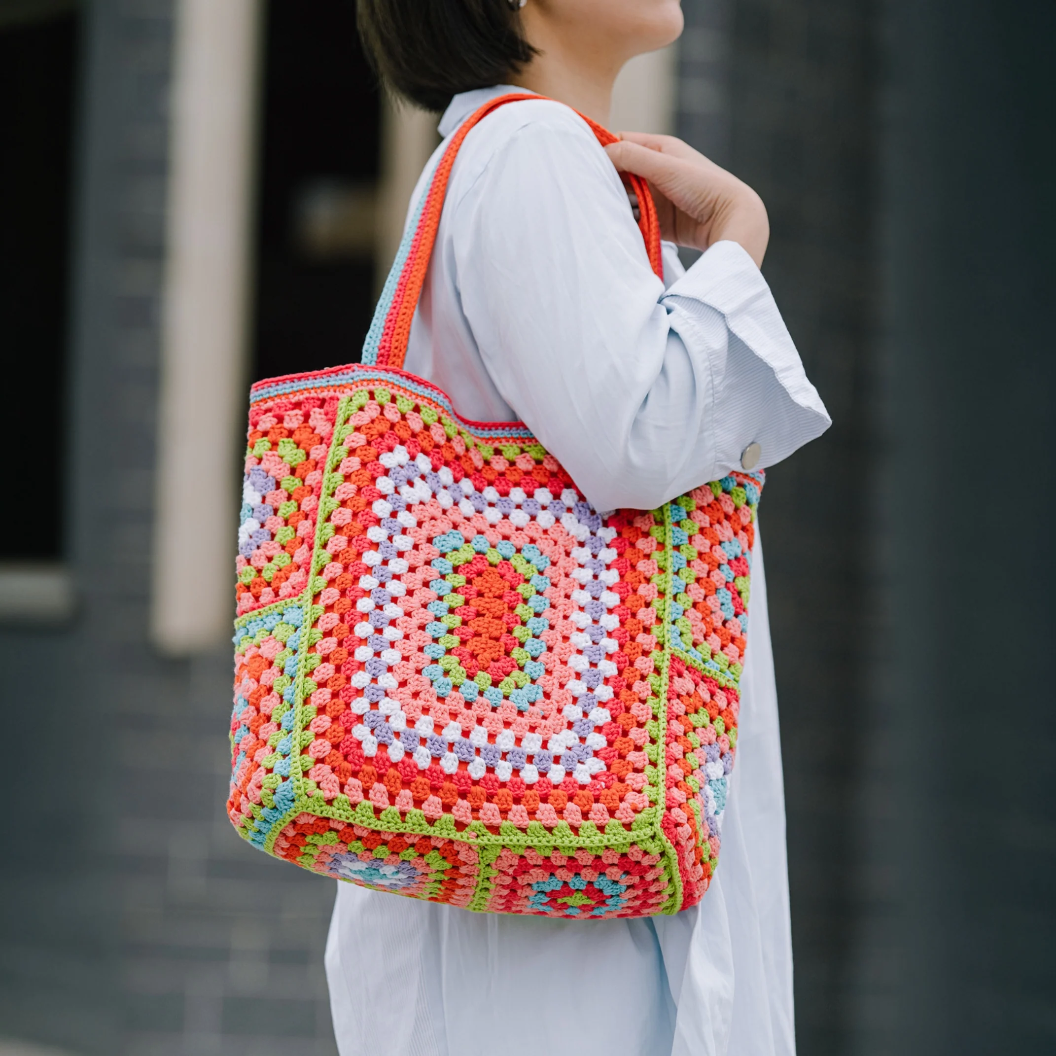 Vibrant Bohemian Chic Crochet Tote Bag - Handcrafted, Fashion-Forward Ethnic Style - Perfect for Womens Travel Adventures, Versatile & Lightweight - Deanwangkt