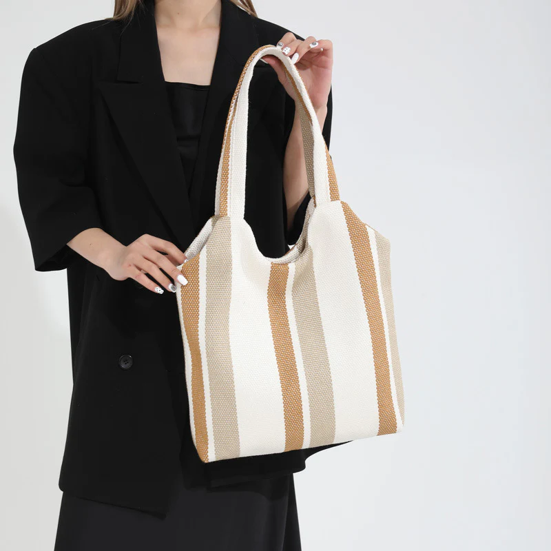 DEANWANGKT 2025 Korean version of fashion color matching tote bag popular new casual retro large-capacity shoulder bag personalized striped commuter bag - Deanwangkt
