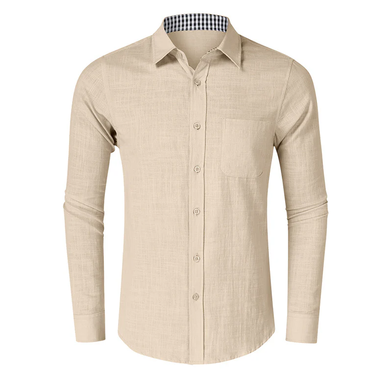 DEANWANGKT 2025 men's linen shirt men's autumn and winter long-sleeved shirt Popular trade large size men's jacket shirt wholesale - Deanwangkt