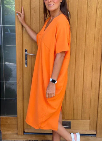 DEANWAQNGKT  European American Summer New Cross-Border  Independent Station Hot Sale Slit Mid-Length Dress Foreign Trade Women's Clothing - Deanwangkt