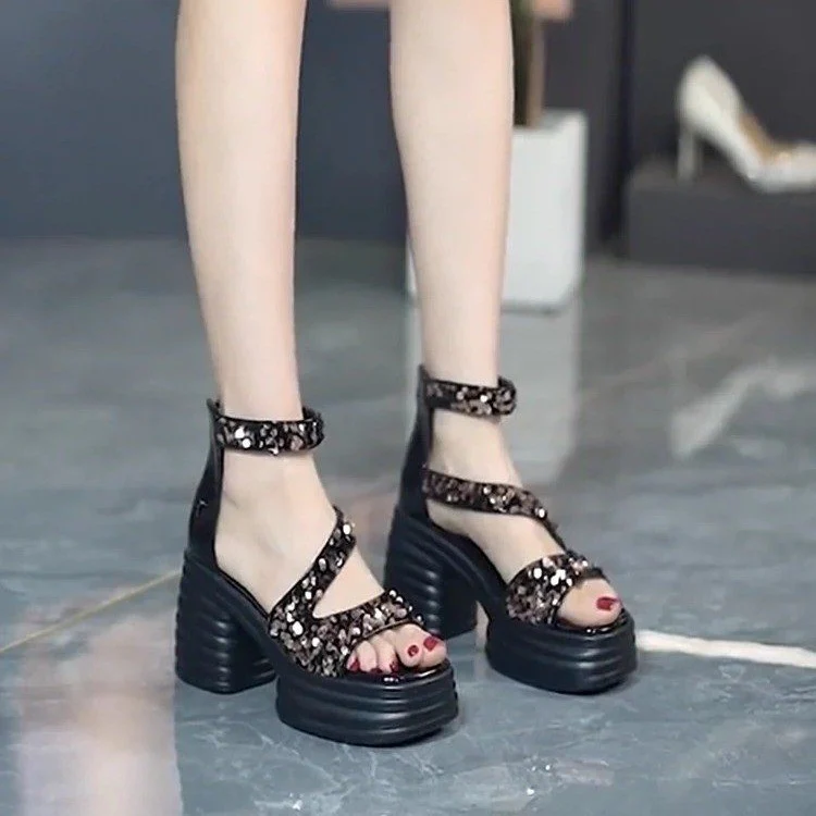 DEANWANGK  Summer  New Fairy Casual round Toe Open Toe Ankle-Strap Buckle Platform Thick High Heel Roman Sandals - Deanwangkt