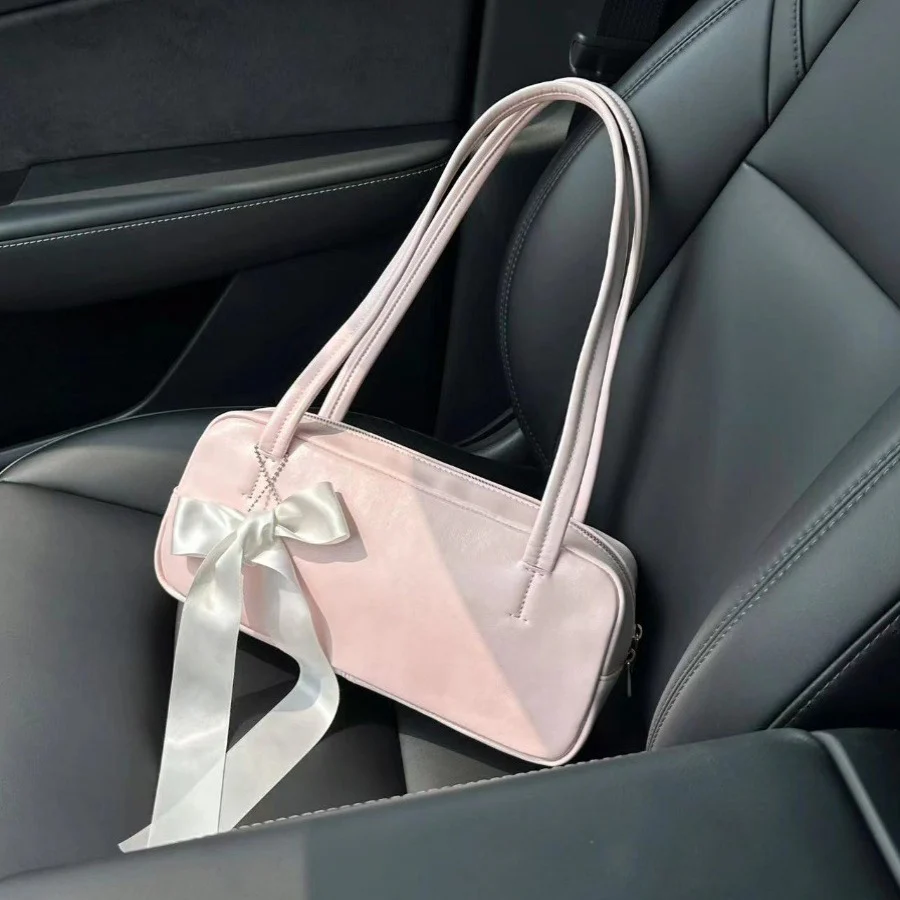 DEANWANGKT 2025 Niche commuter girl bag popular new pillow bag high-end shoulder bag bow portable underarm bag women - Deanwangkt