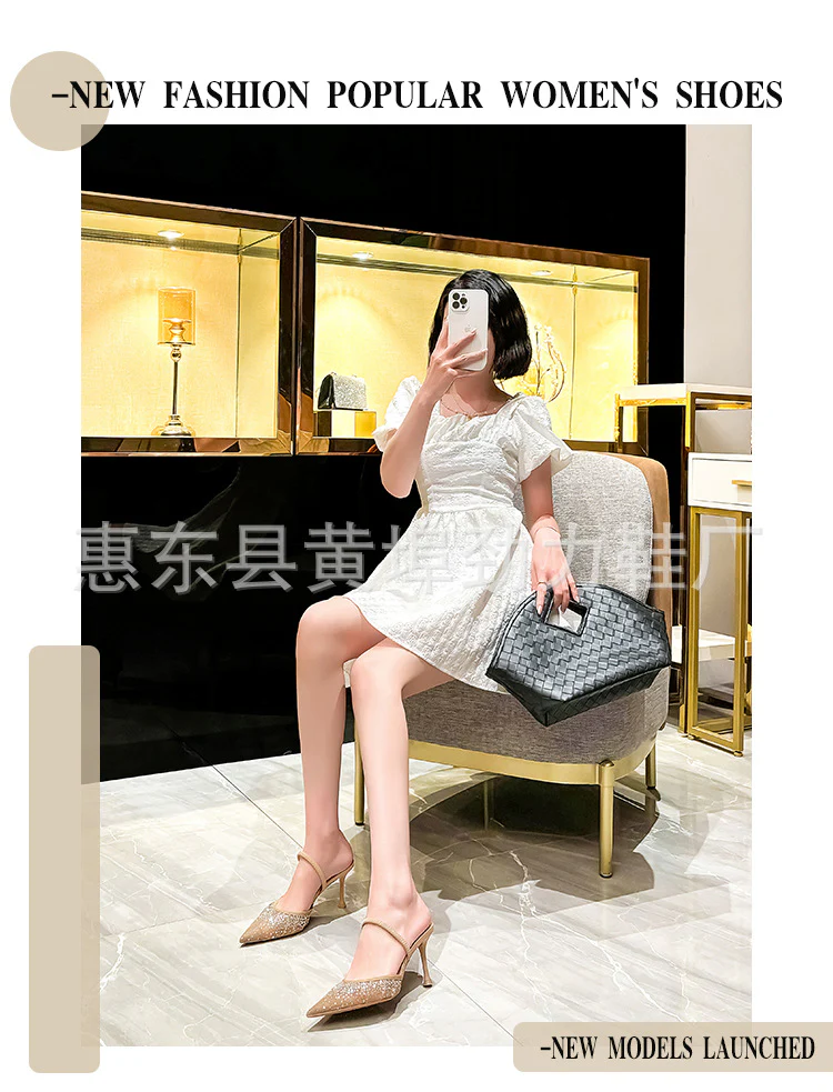DEANWANGK  Mesh Fashion Elegant Slingback Muller High Heels Pumps  Summer Hollow Women's Sandals Rhinestone Two-Way Fashion Shoes - Deanwangkt