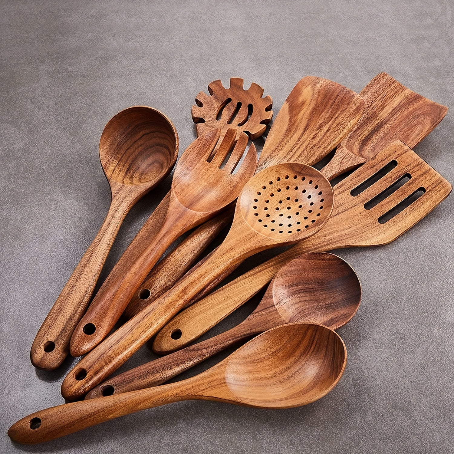 9 Pack Wooden Utensils For Cooking, Wood Utensil Set For Kitchen, Teak Wooden Spoon For Cooking, Non-Stick Spatula Ladle, Back To School Supplies - Deanwangkt