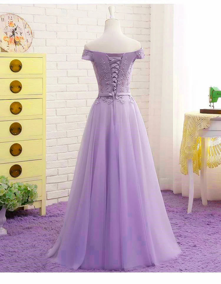 Solvbao Light Purple Sweetheart Lace Applique Off Shoulder Prom Dress, A-line Long Party Dress - Deanwangkt