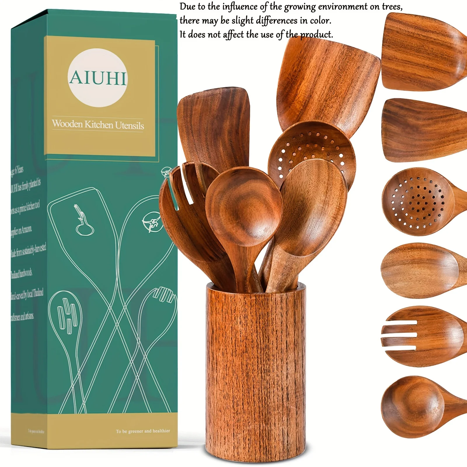 7pcs Wooden Utensils For Cooking, Wooden Spoons With Box, Wooden Utensils Set, Wood Kitchen Utensils For Nonstick Pan, Wood Spatula Spoon Nonstick Kitchen Utensil Set With Holder - Deanwangkt