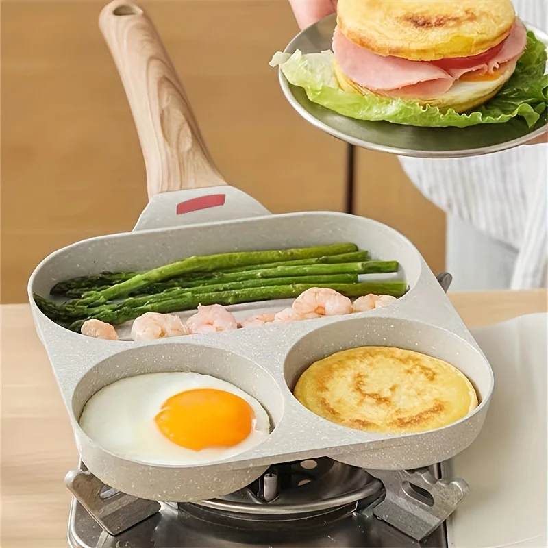 1 Pc Premium Four-hole Non-stick Frying Pan - Perfect for Household Kitchen, Effortless Breakfast Cooking - Eggs, Hamburger, Steak - Durable, Easy Clean, Space-Saving Design - Deanwangkt