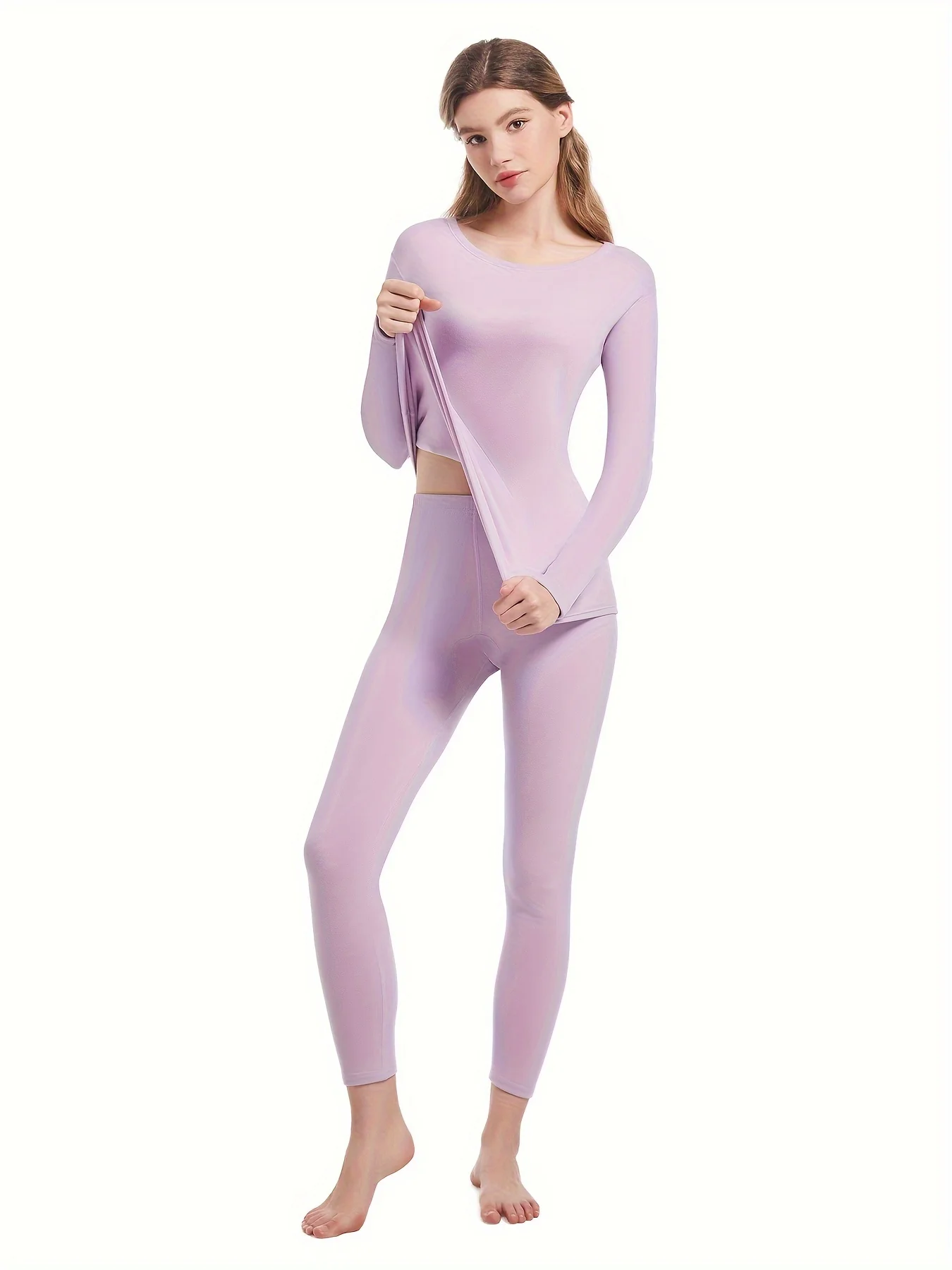 Women's Thermal Underwear Set - Solid Thick Long Sleeve Crew Neck Tops and Pants for Fall and Winter Loungewear and Underwear - Deanwangkt