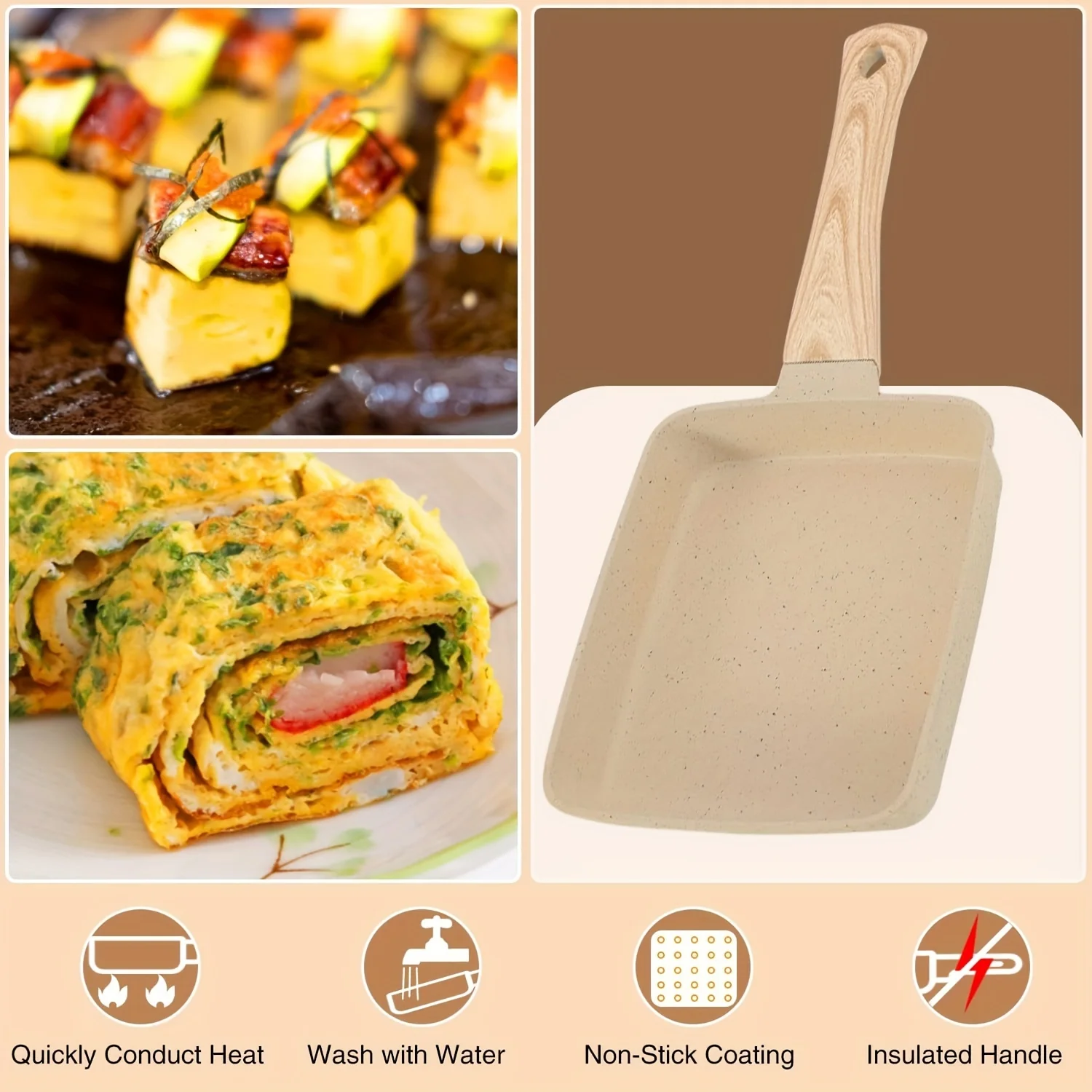 1set Japanese Frying Pan, Tamagoyaki Frying Pan, Tamagoyaki Rectangular Frying Pan, Japanese Rectangular Frying Pan, Non Stick Coated Frying Pan With Silicone Spatula And Oil Brush - Deanwangkt