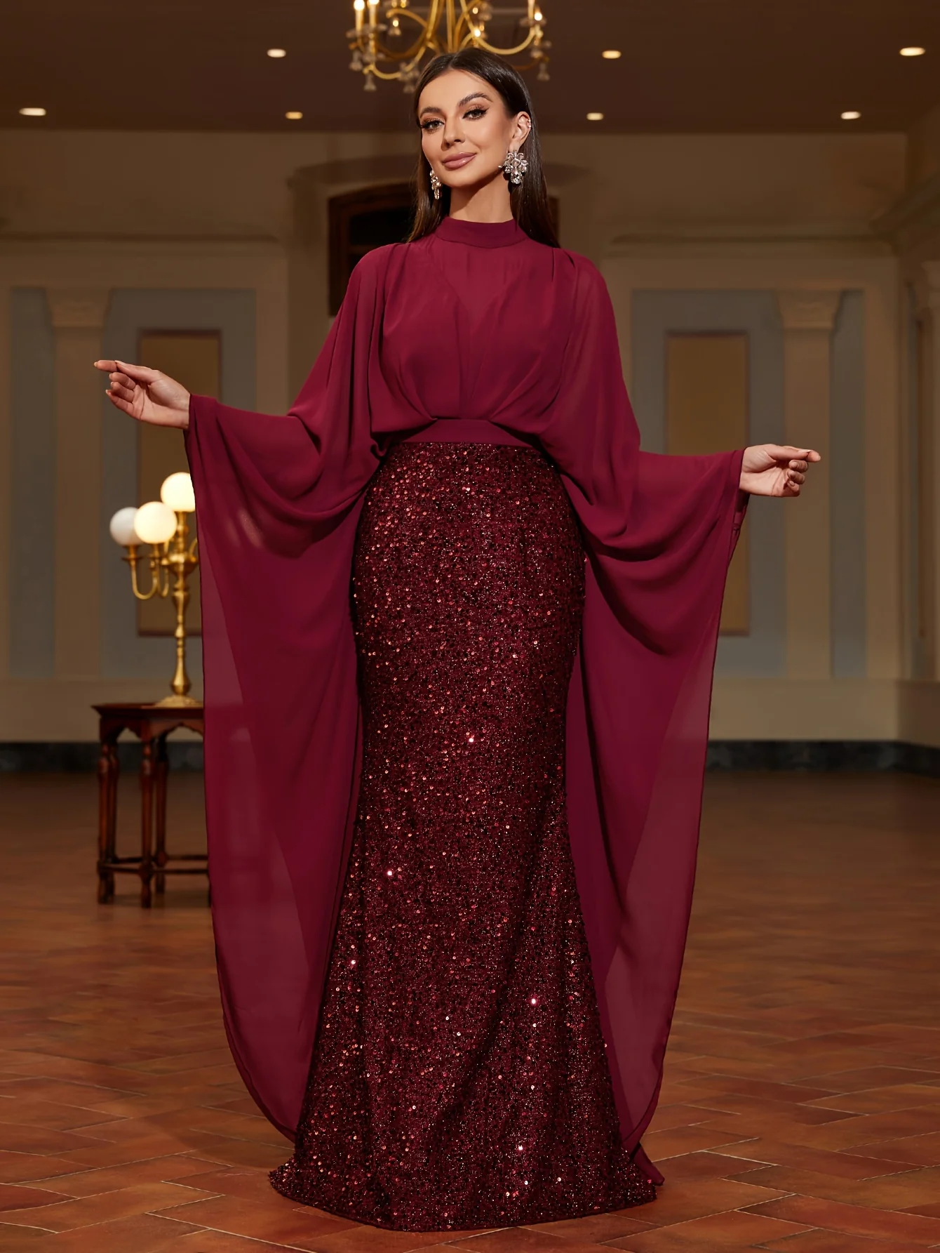 All-Season Chic Sequined Bodycon Dress - Elegant Long Sleeve, Crew Neck for Banquets & Parties - Deanwangkt